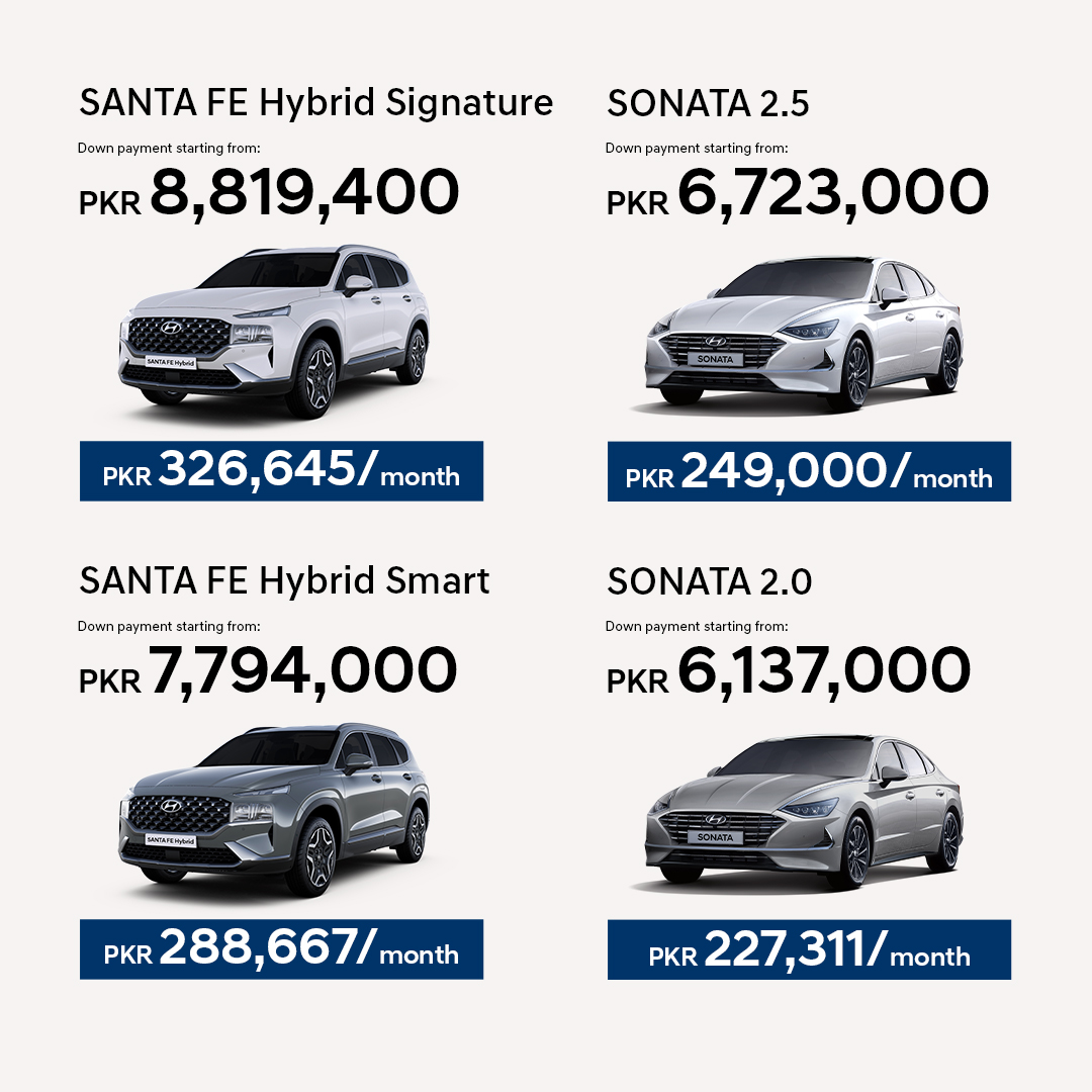 Hyundai Nishat Pakistan offer 18 months installment offer on Hyundai Luxury cars "Hyundai Sonata & Hyundai Santa FE", offer is starting from 1st October 2024.